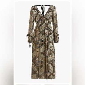 Topshop Metallic Devore Plunge Neck Maxi Dress Women's US Sz. 6